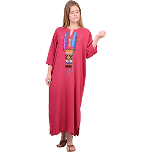 Red Hand-made Rayon Crepe Jalabiya Dress