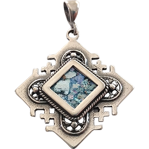 Sterling Silver Roman Glass Diamond Shaped Pendant