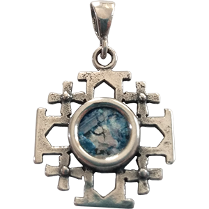 Sterling Silver Roman Glass Small Jerusalem Cross Pendant