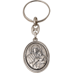 Madonna and Child Pewter Keychain