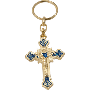 Gold and Blue Crucifix Keychain