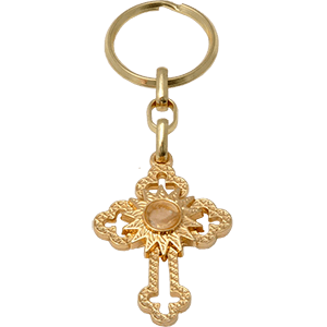 Gold-colored Star of Bethlehem Cross Keychain