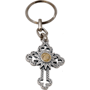 Silver-colored Bethlehem Star Cross Keychain