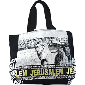 Bolsa de asas con camello en Jerusalén laminas doradas con monedero 