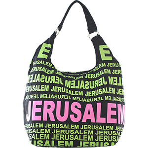 Bolso Hobo de la ciudad de Jerusalén verde y rosa pastel.