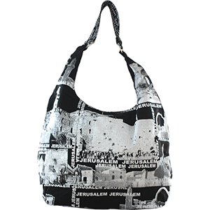 Bolso Hobo de la ciudad de Jerusalén con collage en blanco y negro.