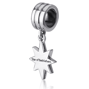 Star of Bethlehem Hanging Bracelet Charm, Sterling Silver