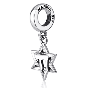 Star of David Chai Hanging Bracelet Charm, Sterling Silver. 25% OFF*