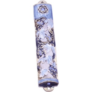 Blue Enamel Grapevine Mezuzah