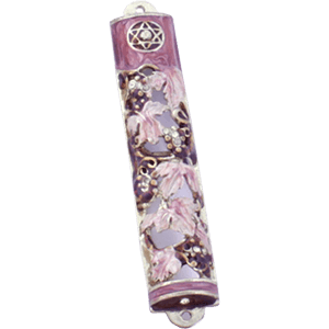 Dusty Rose Enamel Grapevine Mezuzah