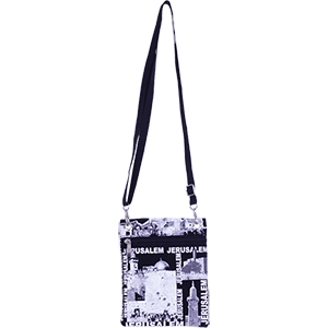 Black and White Jerusalem Collage Passport Bag