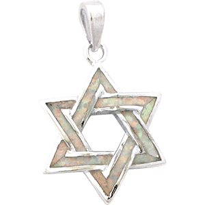 Intertwined Star of David White Opal Pendant