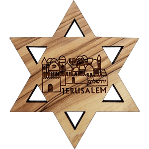 Artistic Jerusalem Olive Wood David's Star Magnet