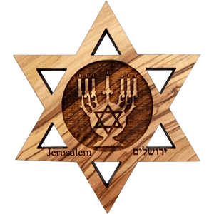 Menorah and Magen David Olive Wood David's Star Magnet