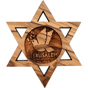 Jerusalem Dove of Peace Star of David Olive Wood Magnet