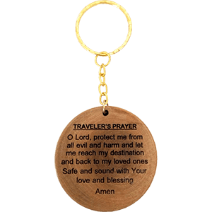 Traveler's Prayer Olive Wood Keychain