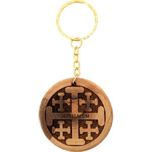 Jerusalem Cross Olive Wood Keychain