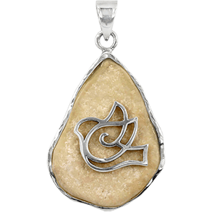 Jerusalem Stone Teardrop Shaped with Silver Peace Dove Necklace