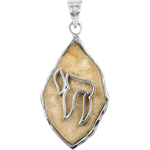 Jerusalem Stone Diamond Shaped with Silver Chai Necklace