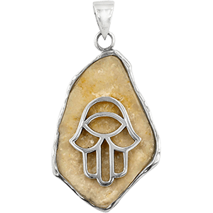 Jerusalem Stone and Silver Hand of Miriam Necklace