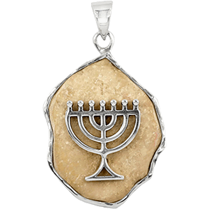 Jerusalem Stone and Silver Menorah Necklace