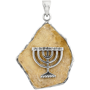 Jerusalem Stone Angular Shaped and Silver Menorah Necklace