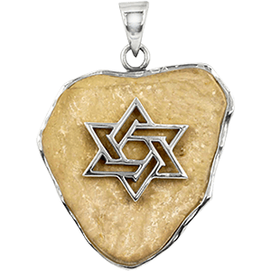 Jerusalem Stone Rough Heart Shape and Silver Menorah Necklace