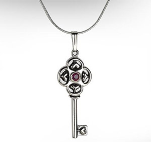 Rafael Jewelry Silver Heart Key with Garnet