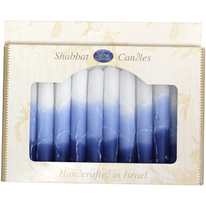 12 Israel Blue and White Handmade Shabbat Candles