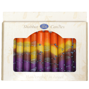 12 Handmade Orange, Yellow, Purple Shabbat Candles