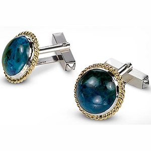 Rafael Jewelry Round Silver & Gold Eilat Stone Cufflinks