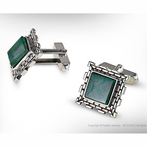 Rafael Jewelry Square Jerusalem Wall Sterling Silver Eilat Stone Cufflinks