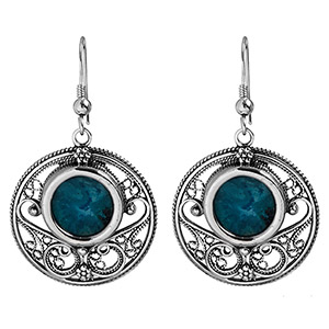 Rafael Jewelry, Silver Filigree Large Round Eilat Stone Earrings