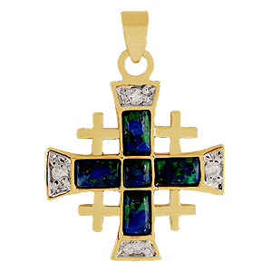 Jerusalem Cross. Gold filled with Eilat stone and Zircons