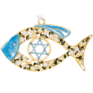 Blue Enameled Floral Fish Wall Hanging