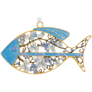 Blue Enameled Grapevine Fish Wall Hanging
