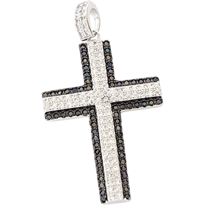 Silver Cross Pendant Encrusted with Black and White Crystals