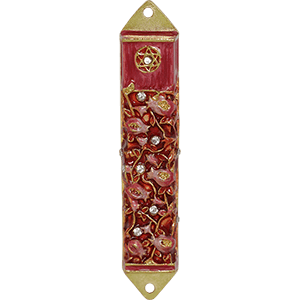 Red Enameled Pomegranate Mezuzah