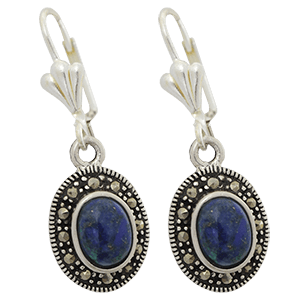 Silver with Marcasite Oval Eilat Stone Earrings
