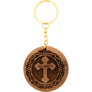 Budded Cross Olive Wood Keychain