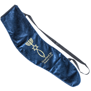 Embroidered Grafted In Blue Yemenite Shofar Bag, Long