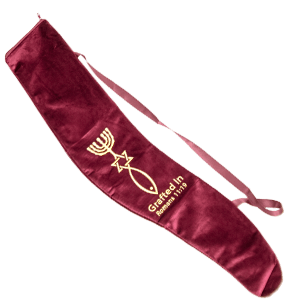 Embroidered Grafted In Burgundy Yemenite Shofar Bag, Long