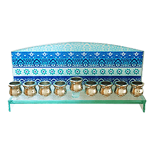 Beautiful Blue Glass Hanukkah Menorah