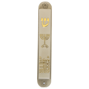 Menorah and Old City Pewter Mezuzah