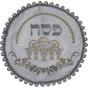 Matzah Cover White Satin with Passover Symbols