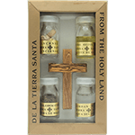 Olivenholzkreuz mit 4 Elementen des Heiligen Landes