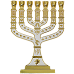 12 Tribes Brass with White Enamel Menorah