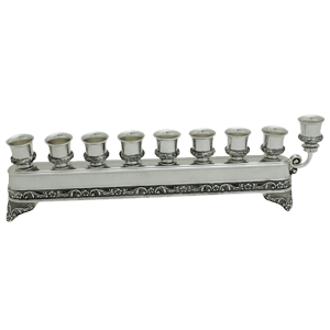 Elegant Linear Nickel Plated Hanukkah Menorah