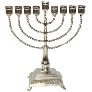 Nickel Plated Rope Design Hanukkah Menorah