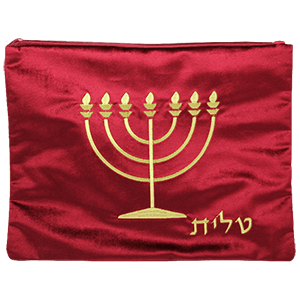 Burgundy Velvet Tallit Bag with Gold Menorah